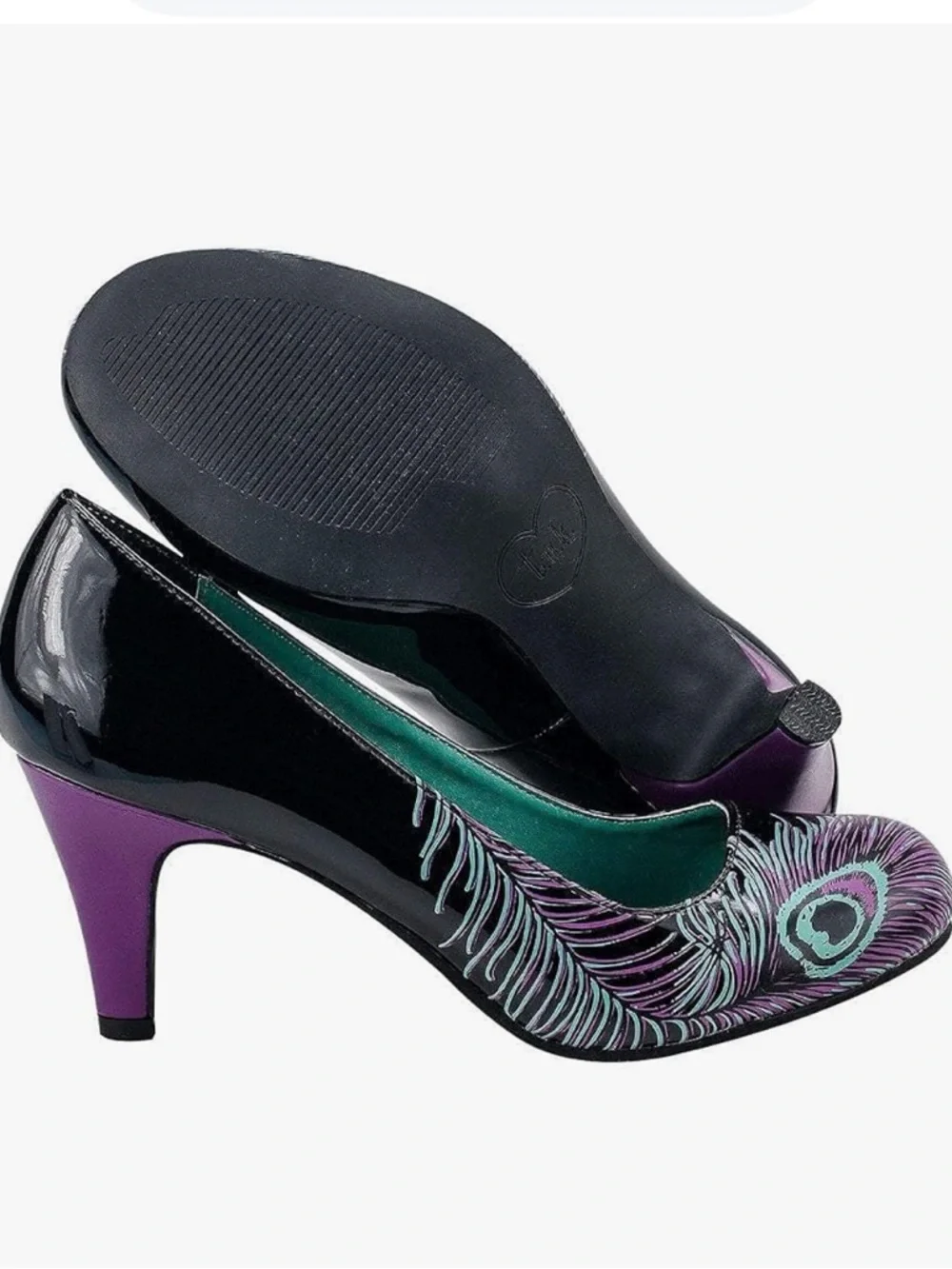 T.U.K. Peacock Print Heels Sz 7 Purple Black Pinup Rockabilly Retro NIB
